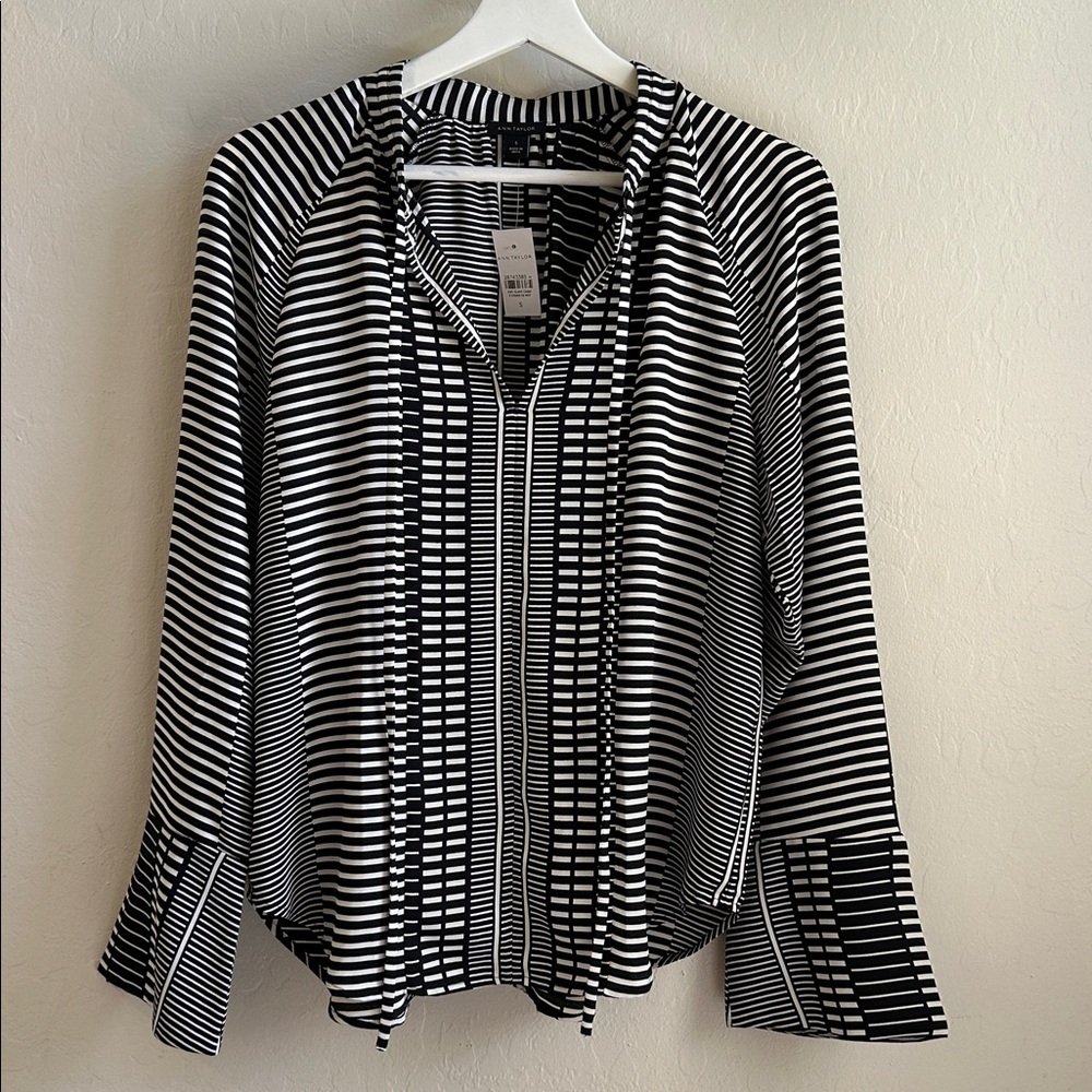 Ann Taylor Black and White Striped Top